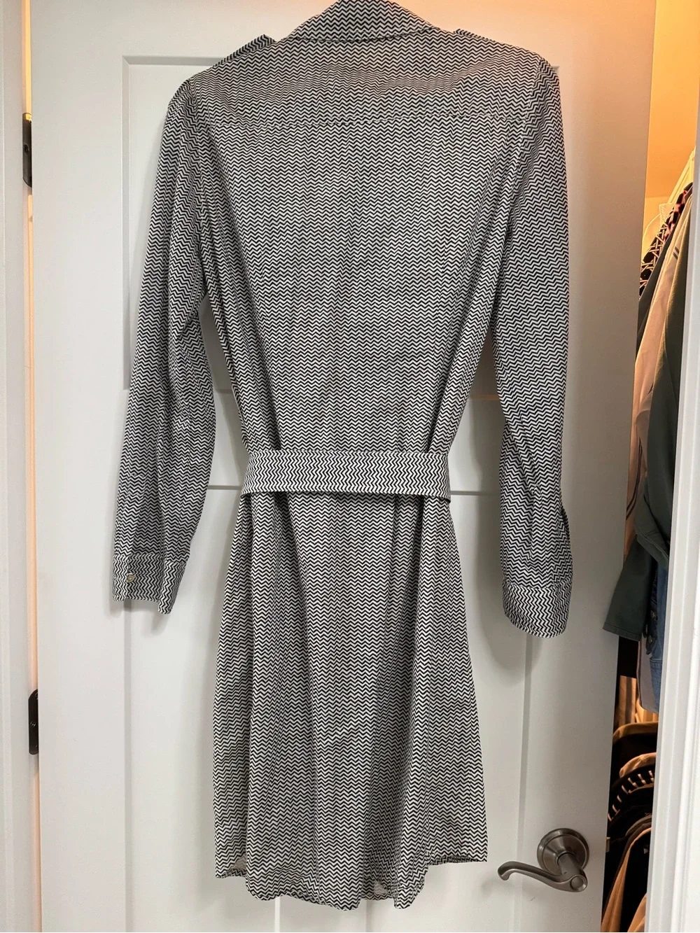 Tory Burch Zig Zag Shirt Dress with Tie Waist